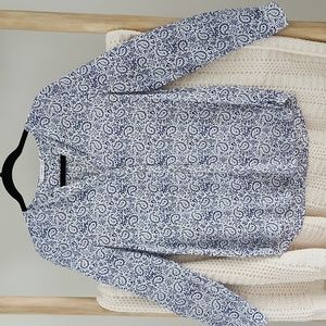 Mango Suit Long Sleeve Blue White Floral Blouse XS